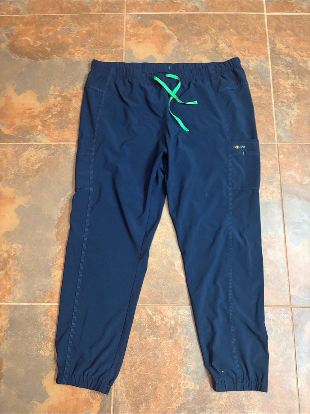 Carhartt Navy Jogger Scrub Pants with Green Drawstring